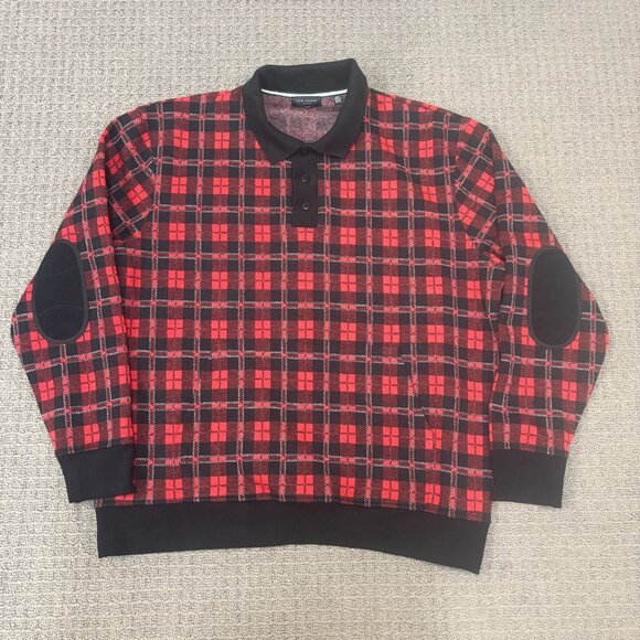 Ted Baker Knit Pullover 6 Tartan Plaid Polo Rugby Elbow Patch Collared Jumper - Picture 1 of 12